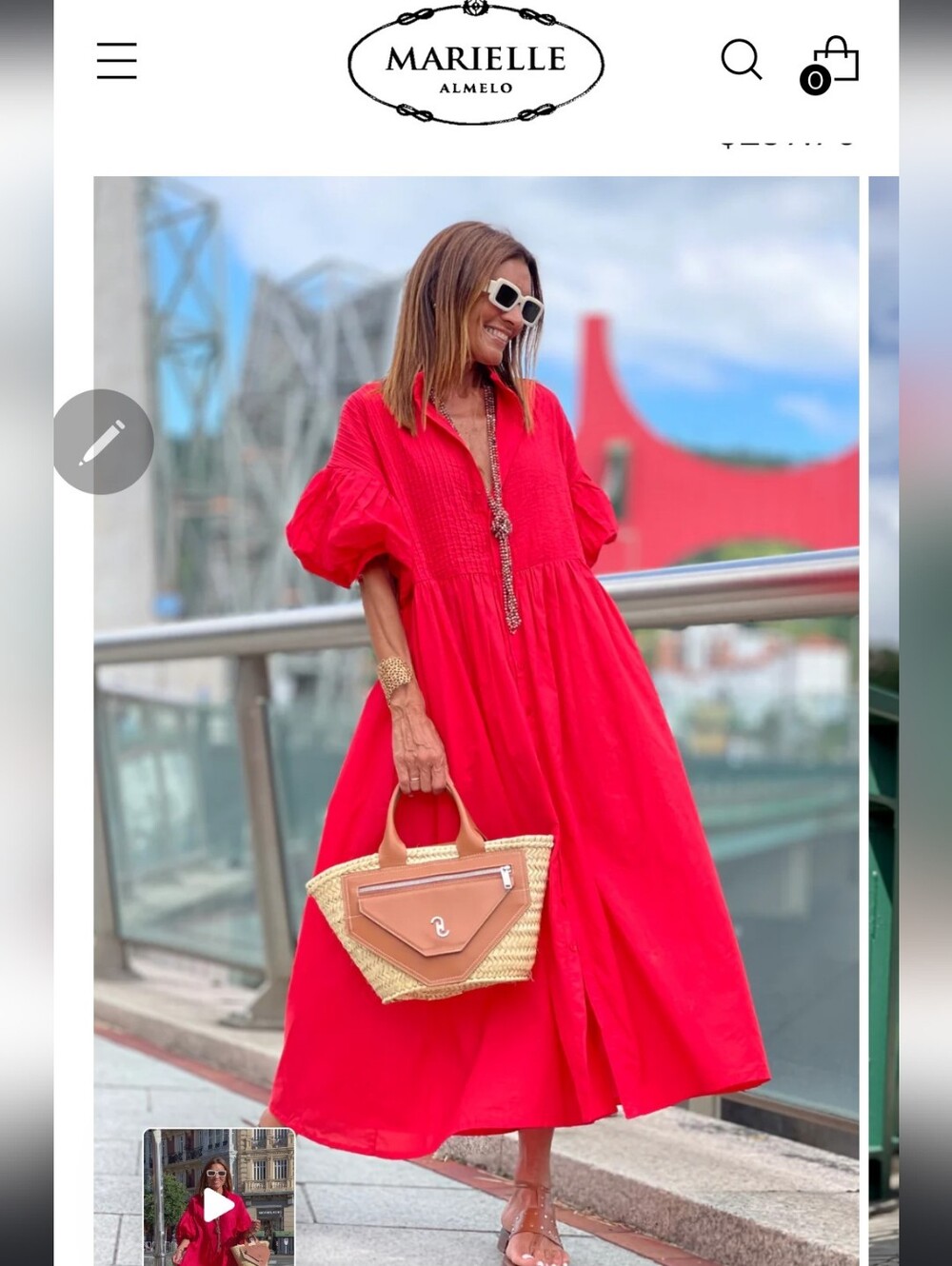 Women's Red Puff-Sleeve Button-Front Midi Dress